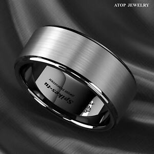 8/6mm Black Brushed Titanium Color Tungsten ring Wedding Band ATOP Men's Jewelry