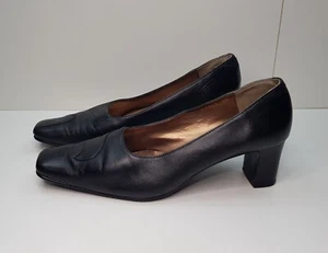 CENTRALINA SIZE 5UK EUR38 WOMENS BLACK LEATHER SLIP ON MID HEELED COURT SHOES - Picture 1 of 24