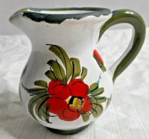 "Jarra de cerámica de estudio arte crema diseño floral pintada a mano marcada REPARADA 3" - Imagen 1 de 12