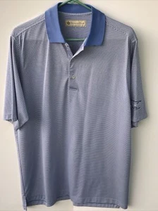 Polo Shirt da uomo Donald Ross media golf maniche corte blu a righe 100% poliestere - Foto 1 di 6