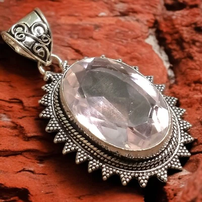 Colgante de piedras preciosas de kuncita rosa vintage de plata de ley 925 joyería hecha a mano Foto 1 de 4