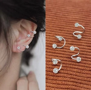 Women Surgical Steel Small CZ Ball Huggie Hoop Earrings Screw Back Ear Stud 2Pcs - Picture 1 of 6