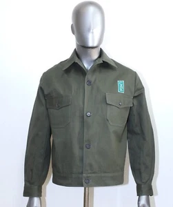 New Vintage 50/60s Work Khaki Cotton Twill Cyclist Jacket Sz M/L Made in France - Picture 1 of 8