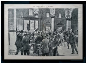 Zeitschriftenlithographie 1925, die einen lebhaften Tag an der Mailänder Börse illustriert - Bild 1 von 4