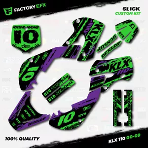 Purple & Green Slick Racing Graphics Sticker Kit fit Kawasaki KLX110 00-09 Decal - Bild 1 von 5