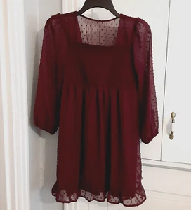 Poppies and Rose Girls Telio Swiss Dot Burgundy Dress SZ Large 10/12 - Picture 1 of 5