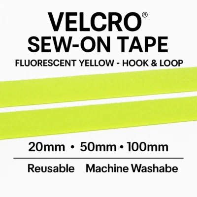 VELCRO® Sew-On Tape Fluorescent Yellow – Hook & Loop – 20mm to 100mm. - Image 1 of 4