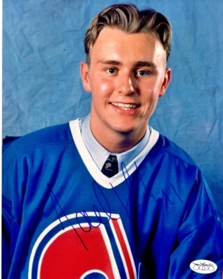 Foto firmada por Jocelyn Thibault Quebec Nordiques 8x10 pulgadas JSA pegatina de aprobación Foto 1 de 2
