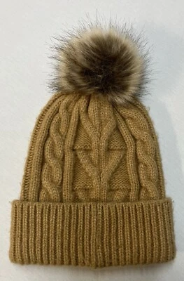 Gorro de invierno American Eagle tejido con cable con pompón OSFA marrón caramelo piel sintética usado en excelente estado Foto 1 de 4