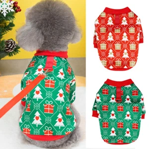 Christmas Dog Coat For Small Medium Dogs Cats Cute Xmas Print Puppy Shirt Vest - Picture 1 of 19