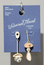 Universal Thread White & Peach Stone Charms Nickel Free Bar Chain Drop Earrings