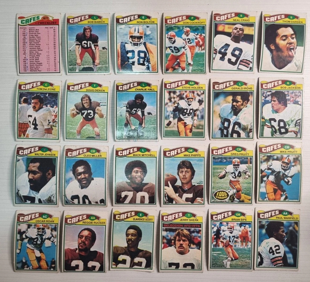 1977 Topps MEXICAN Cleveland Browns Set - Mike Pruitt #444 Rookie Dirty Dozen