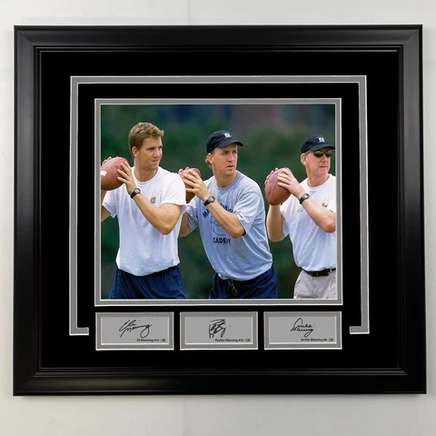 Framed Eli, Peyton, Archie Manning Facsimile Laser Signatures 19x21 Photo Cover