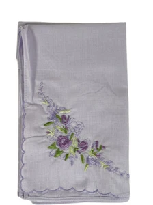 Lila besticktes Taschentuch Blumen violett Baumwolle 16 x 16 cm - Bild 1 von 2