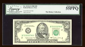 DBR 1988 $50 FRN New York Fr. 2123-B Legacy 55 PPQ Serial B72322276B - Picture 1 of 2