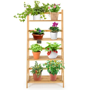 Bathroom Bamboo 4-Tier Bookshelf Ladder Shelf Shelves Storage Plant Stand Rack - Picture 1 of 6