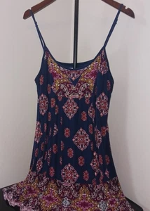 Xhilaration Boho Slip Dress XL Blue Paisly Medallion Blue Knee Length  (V) - Picture 1 of 8