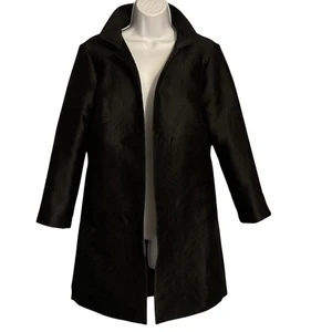 Grace Chung Black Floral Puckered Jacket Coat Size Small Open Front Mid-Length - Picture 1 of 9