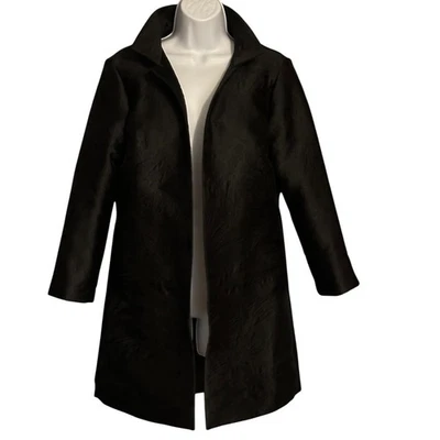 Grace Chung Black Floral Puckered Jacket Coat Size Small Open Front Mid-Length - Image 1 of 4