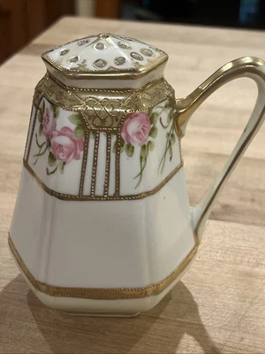 Muffineer Nippon Mirage vintage rosas rosas acentos dorados pesados pintado a mano Foto 1 de 4