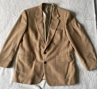Lands’ End Mens Camel Hair Lambswool Blazer Sportcoat Jacket 44L | Made In USA - Image 1 of 4