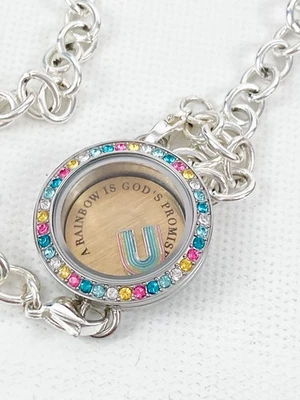 Collar de cadena ORIGAMI BÚHO colgante medallón de cristal "Un arco iris es la promesa de Dios" Foto 1 de 4