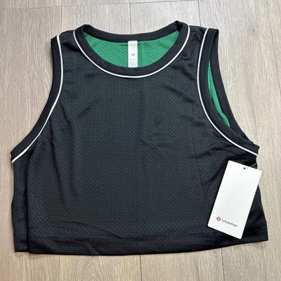LULULEMON Double Layered Mesh Reversible Tank Cropped Black Green Size Large New - Image 1 of 4
