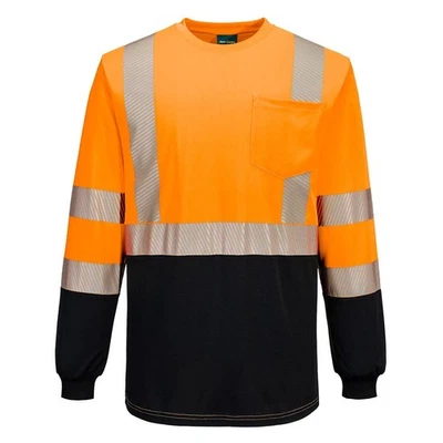S197 - Hi-Vis Segmented Tape Contrast T-Shirt L/S Orange/Black SZ S-6X FREE SHIP - Image 1 of 2