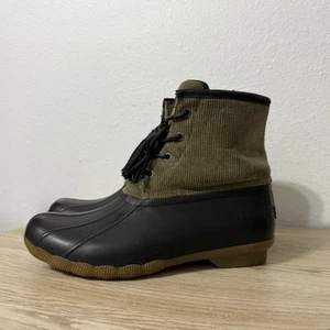 Sperry Green Corduroy Upper Rubber Waterproof Ankle Boots Womens Size 7.5 - Picture 1 of 10