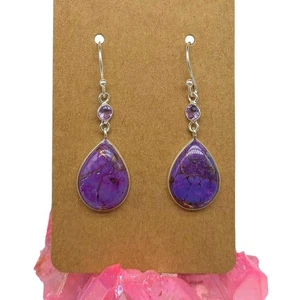 Purple Copper Turquoise Amethyst Earrings Solid 925 Sterling Silver - Picture 1 of 5