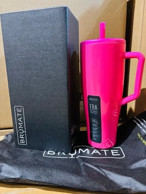 BrüMate Era 40 oz Tumbler with Handle and Straw 100% leakproof NEON PINK