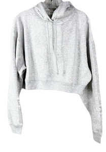 Pink Small Cropped Everyday Fleece meliert grau weich Hoodie Glitzerärmel neu ohne Etikett - Bild 1 von 11