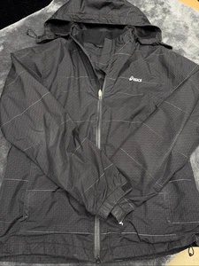 ASICS black and white windbreaker jacket with removable hood in good shape but o - Picture 1 of 5
