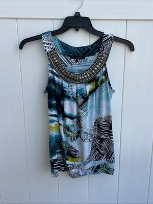 Blusa sin mangas Heart Soul talla pequeña geométrica colorida cuello con cuentas Foto 1 de 4