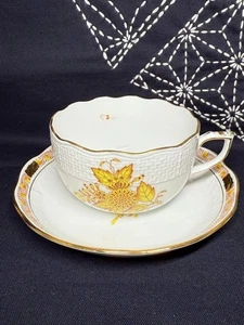 Herend Apponyi Yellow Cup & Saucer Set Porcelain Hungary Gold Trim EUC 8.8cm - Picture 1 of 18