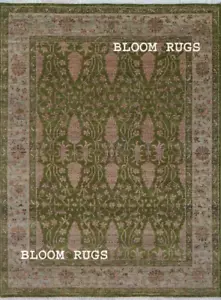 Hand-Knotted Antique Green/Peach 8x10ft Geometric Area Rug | Customizable Carpet - Picture 1 of 8