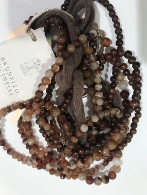 Brunello Cucinelli Piedras Marrones Multicapa Collar Largo Encaje Cachemira $2.4k Foto 1 de 4