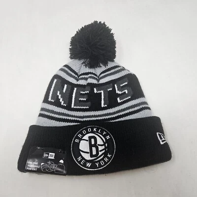 Unisex Adult New Era Brooklyn Nets One Time Removable Pom Knit Black Beanie - Image 1 of 3