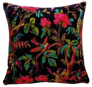 Velvet Black Bird Cushion Cover Pillow Throw Ethnic Indian Handmade Cover US