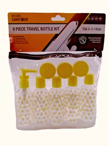 MIAMI CARRY ON: 9-TEILIGES REISEFLASCHEN-SET. DURCHSICHTIGE TASCHE UND FLASCHEN. ORG 28€ JETZT 22€ - Bild 1 von 2