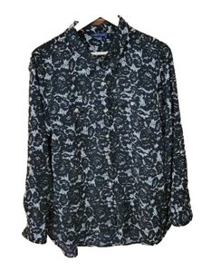 Tommy Hilfiger Black/White floral/lace convertible slv blouse w/gold buttons SzL - Picture 1 of 7