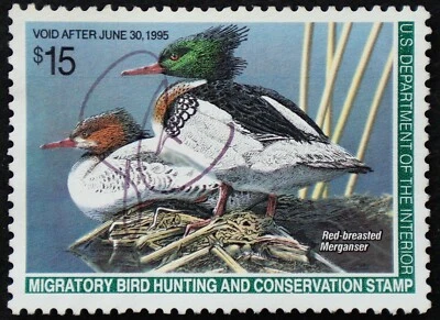 U.S. Used Stamp Scott #RW61 $15 Federal Duck Hunting. VF - XF. Choice! - Image 1 of 2