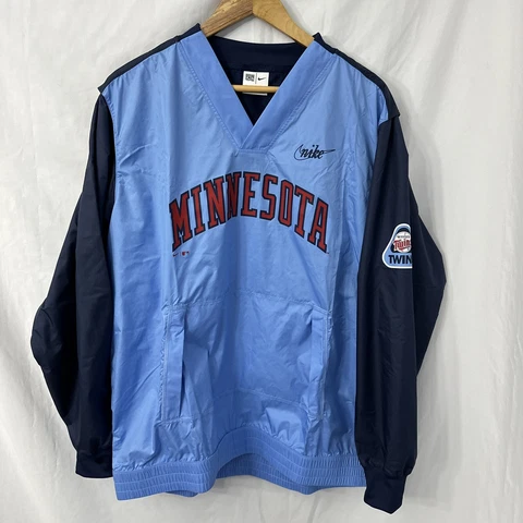 Nike Minnesota Twins Cooperstown Collection Pullover Windbreaker V Neck Blue Cover