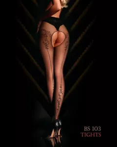 Ballerina Damen Ouvert Strumpfhose mit Muster Schwarz #AC1421 - Bild 1 von 21