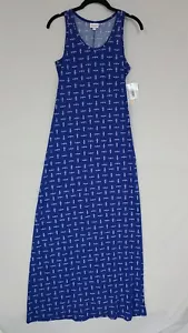 LuLaRoe Dani Sleeveless Tank Floor Length Dress Blue Triangle Print Sz XS (A5) - Picture 1 of 6
