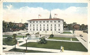 Post Office Augusta Georgia Aerial View Street People 1917 Postcard - Picture 1 of 2