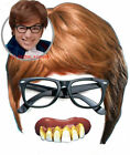 Austin Powers Fancy Dress 3 piece Costume Kit - Brown Wig, Glasses + Bad Teeth