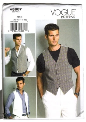 Vogue V8987 Mens 40 - 46 Button Down Vest Uncut Sewing Pattern - Image 1 of 4