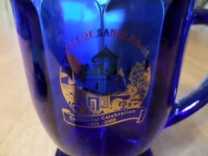CITY OF SANTA MARIA - CALIFORNIA, BLUE COLORED GLASS Coffee Mug / Cup, VINTAGE - Picture 1 of 11