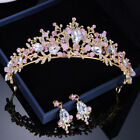 Bridal Rhinestone Hair Tiara Veil Headband Earring Set Prom Crown-Pink